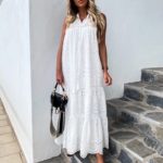 Приобрести белое женское платье макси и прошвы с воланами онлайн