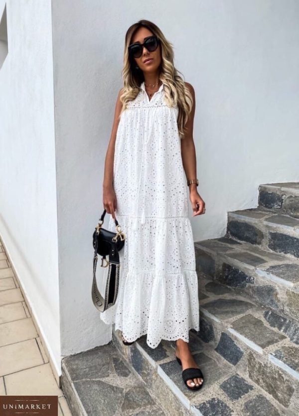Придбати біле жіноче плаття максі і прошви з воланами онлайн