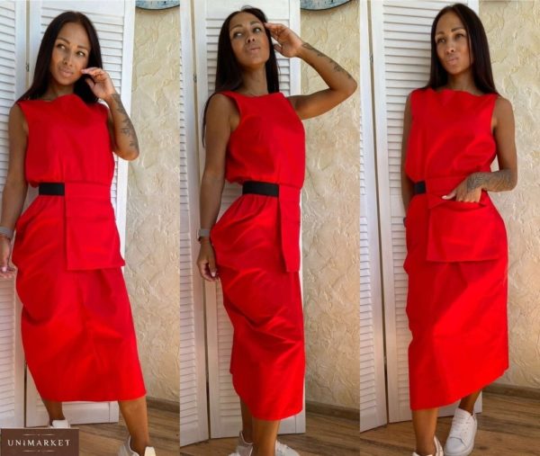 Заказать красное платье миди из хлопка с поясной сумкой в комплекте (размер 42-56) онлайн для женщин