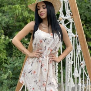 Приобрести беж женское летнее платье с принтом горошек, цветы онлайн