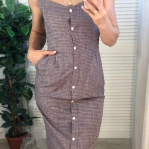 Купити меланж жіночу літню сукню міді з принтом смужка, клітина онлайн