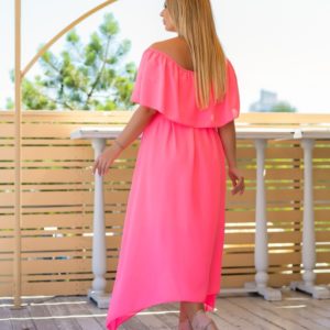 Приобрести розовое платье воздушное женское платье с открытыми плечами свободного кроя (размер 48-62) недорого