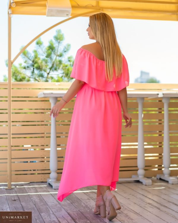 Приобрести розовое платье воздушное женское платье с открытыми плечами свободного кроя (размер 48-62) недорого