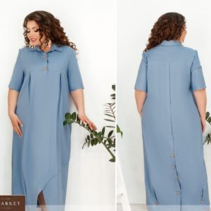 Замовити блакитне жіноче лляне плаття oversize з защипами на Подолі (розмір 48-66) вигідно