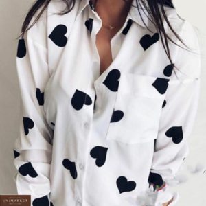 Замовити білу бавовняну сорочку з серцями онлайн для жінок