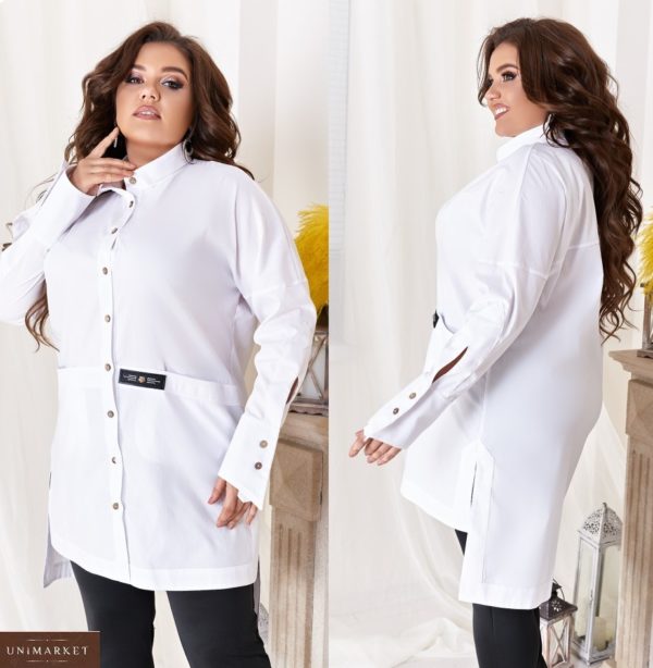 Замовити білу жіночу подовжену сорочку з опущеною лінією плеча (розмір 48-62) вигідно