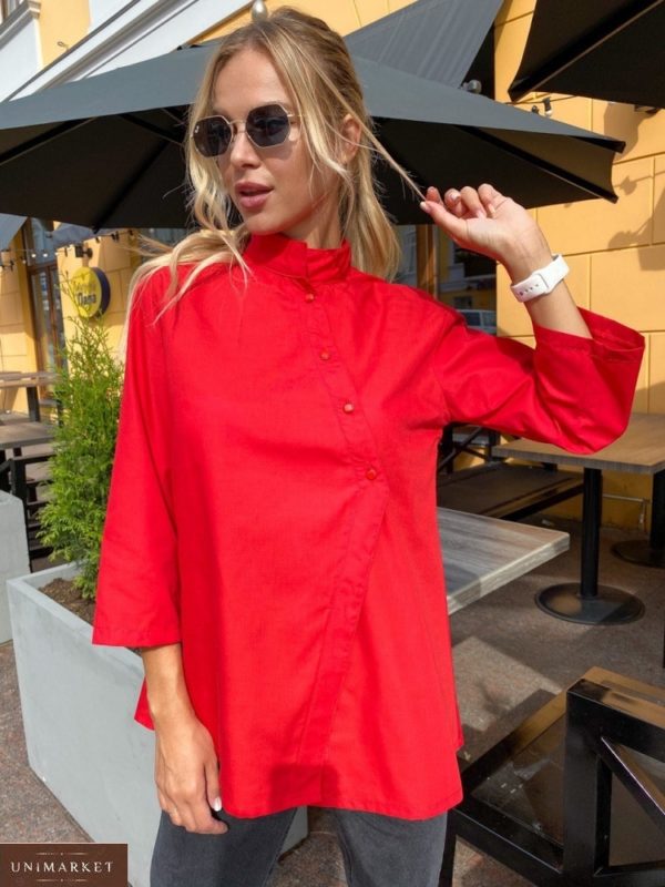 Замовити жіночу бавовняну сорочку вільного крою червоного кольору в Україні