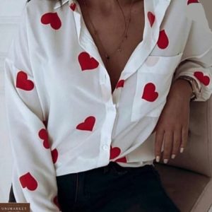 Заказать белую хлопковую рубашку с сердцами по низким ценам для женщин