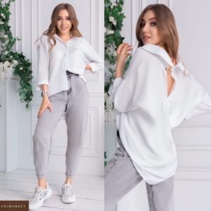 Заказать онлайн женскую рубашку из льна и хлопка oversize (размер 42-54) белого цвета