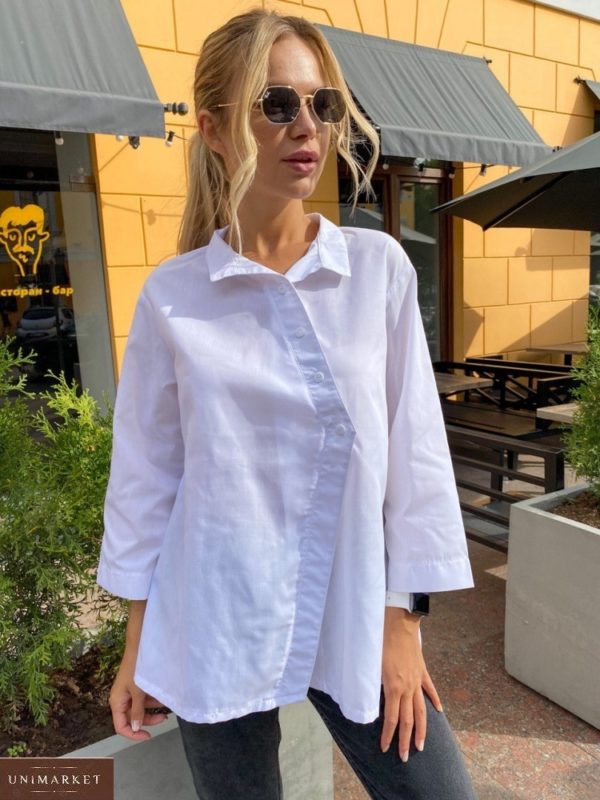 Придбати жіночу бавовняну сорочку вільного крою білого кольору в Україні