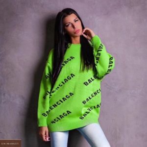 Купити зелену жіночу туніку-светр з лого Balenciaga по знижці