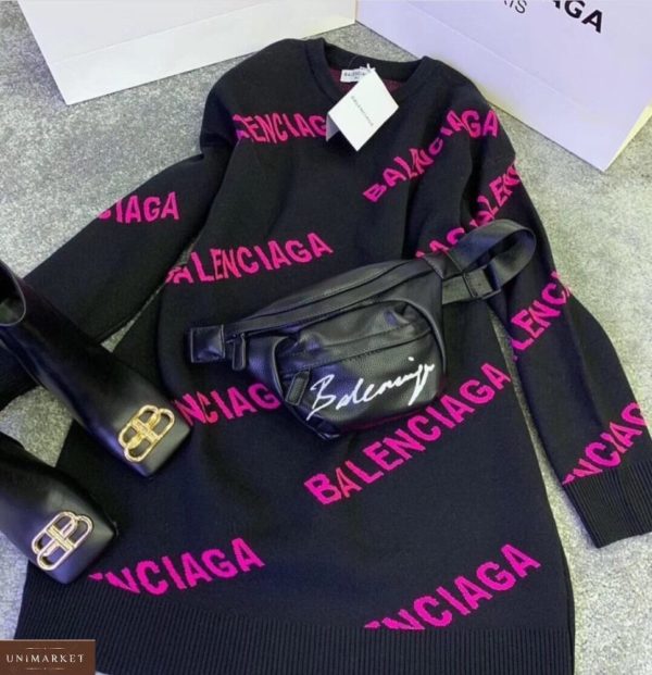 Придбати чорну / фіолетову жіночу туніку-светр з лого Balenciaga в інтернеті