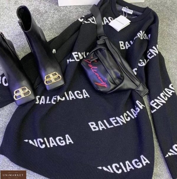 Замовити чорну / білу жіночу туніку-светр з лого Balenciaga онлайн