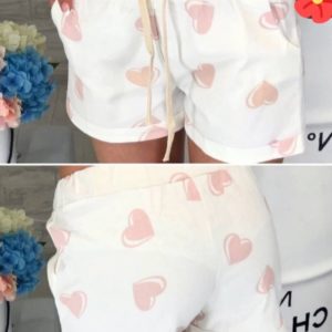 Купити білі жіночі бавовняні шорти з принтом смужка, зірки, сердечка онлайн