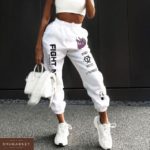 Купити жіночі стильні білі штани з двухніткі з принтом онлайн