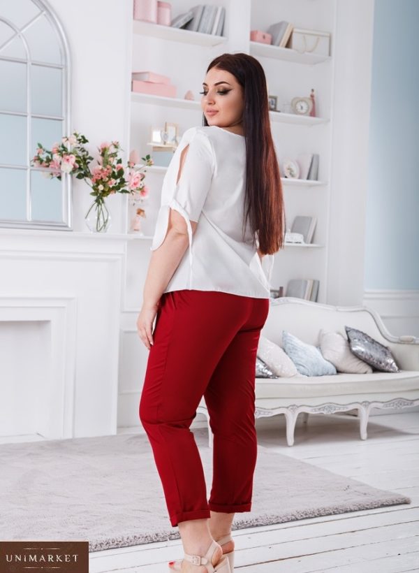 Заказать бордо женские укороченные брюки на резинке с карманами (размер 50-56) в Украине