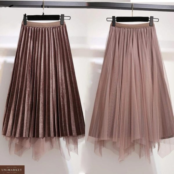 Приобрести коричневую женскую двухстороннюю плиссированную юбку миди онлайн