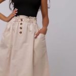 Заказать беж женскую хлопковую юбку миди на резинке с карманами онлайн