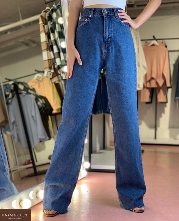 Приобрести синие женские широкие джинсы с высокой талией по низким ценам