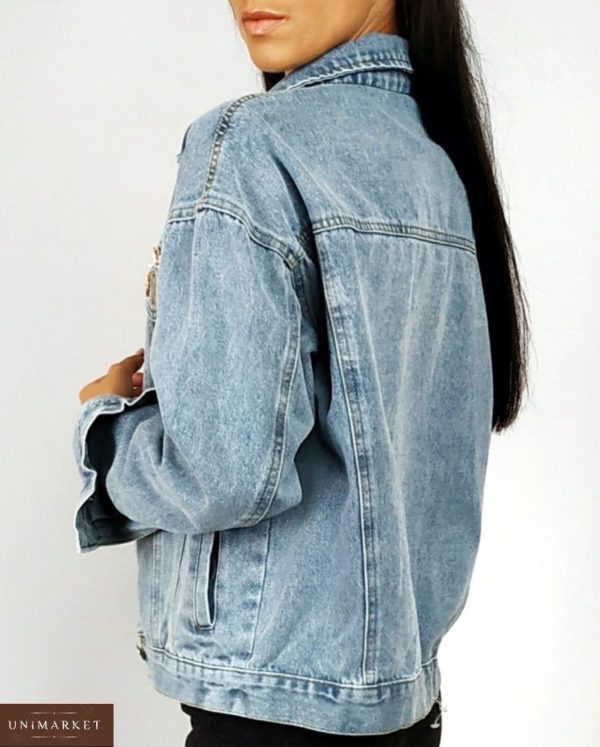 Купити жіночу синю джинсову куртку зі спущеною лінією плеча онлайн