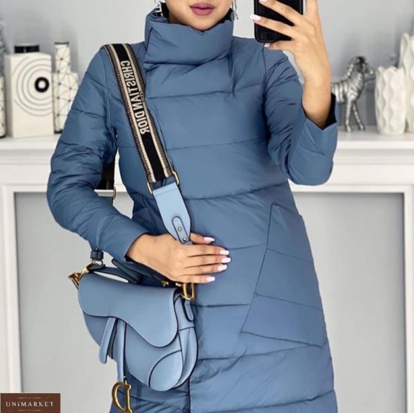 Купити блакитне двостороннє пальто-ковдру з кишенями (розмір 42-48) для жінок вигідно