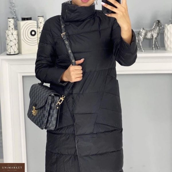 Придбати чорного кольору жіноче двостороннє пальто-ковдру з кишенями (розмір 42-48) недорого