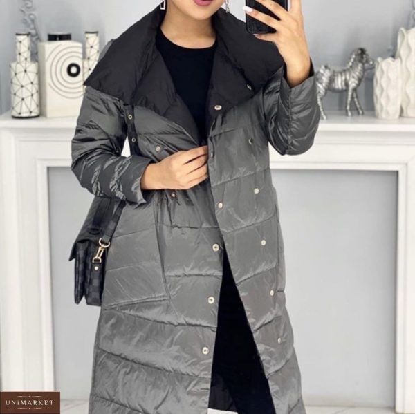 Купити сріблясте двостороннє пальто-ковдру з кишенями (розмір 42-48) для жінок в Україні