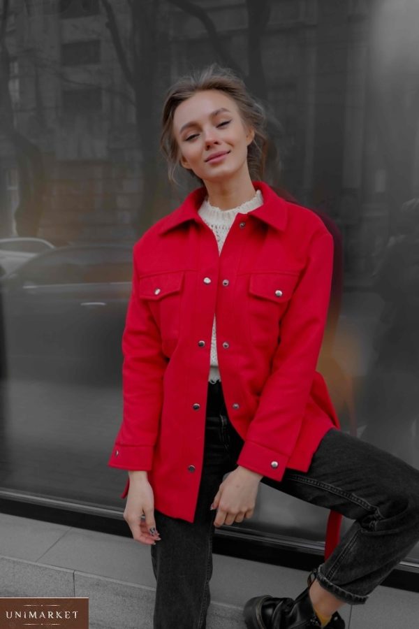 Купить красное кашемировое пальто в рубашечном стиле с поясом (размер 42-56) для женщин выгодно