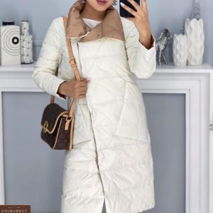Заказать на зиму и осень двустороннее пальто-одеяло с карманами (размер 42-48) для женщин молочное выгодно