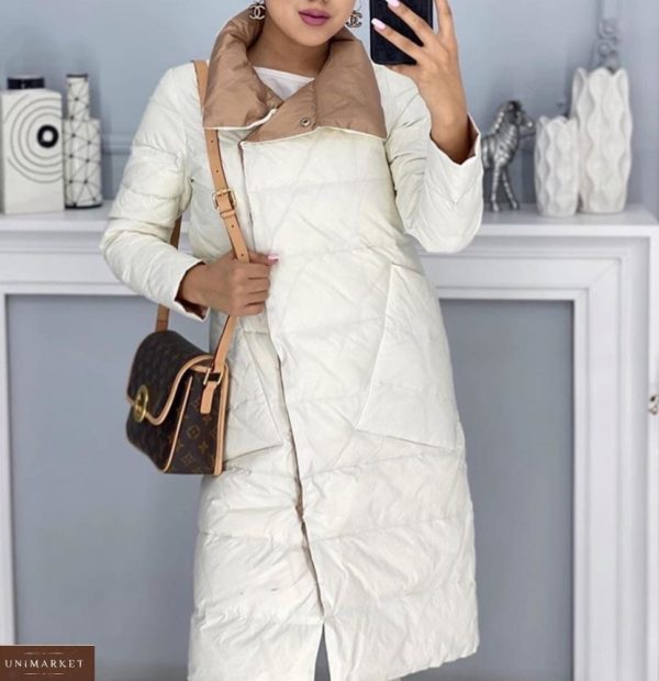 Замовити на зиму і осінь двостороннє пальто-ковдру з кишенями (розмір 42-48) для жінок молочне вигідно