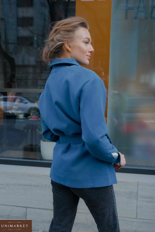 Придбати кольору морська хвиля кашемірове пальто в сорочковому стилі з поясом (розмір 42-56) для жінок зі знижкою