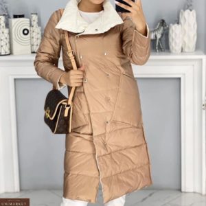 Придбати карамельного кольору жіноче двостороннє пальто-ковдру з кишенями (розмір 42-48) за низькими цінами