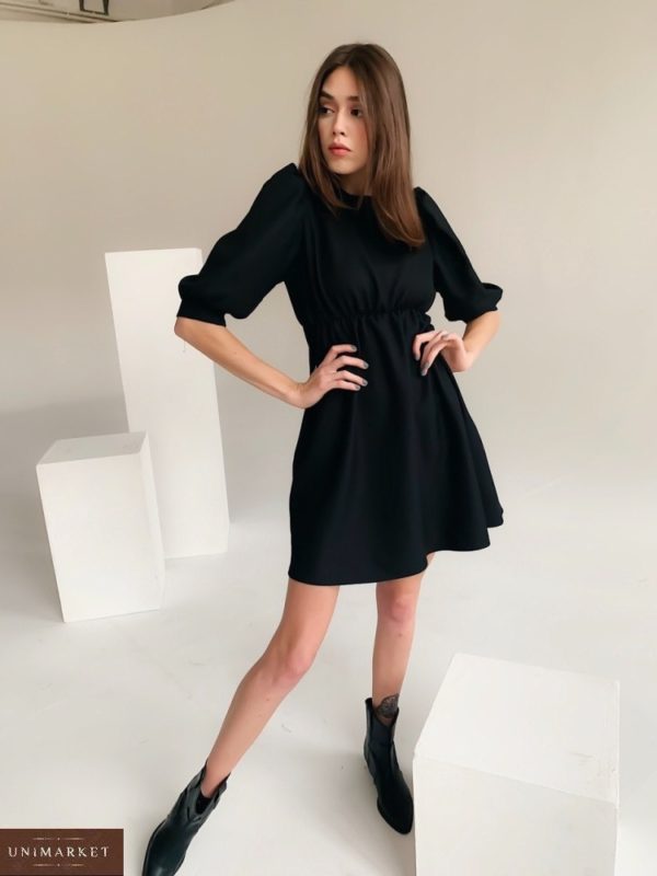 Замовити жіноче маленьке чорне плаття з пишними рукавами (розмір 42-48) онлайн