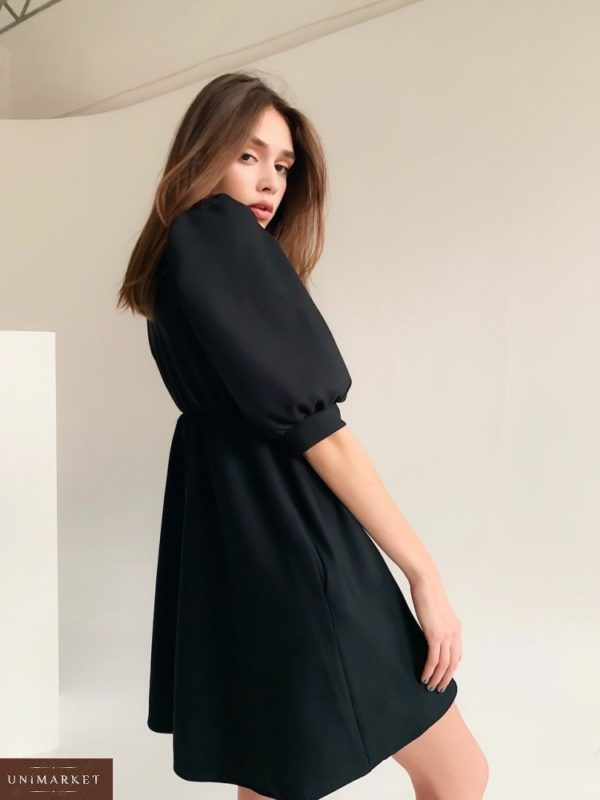 Придбати жіноче маленьке чорне плаття з пишними рукавами (розмір 42-48) по знижці