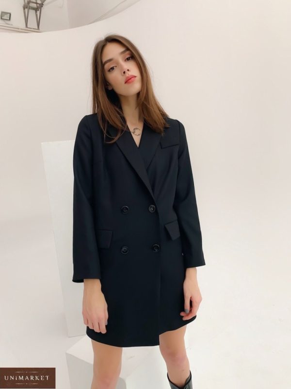 Придбати жіночу сукню-піджак оверсайз з довгим рукавом (розмір 42-48) чорного кольору зі знижкою
