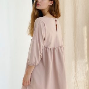 Придбати жіночу вільну сукню міні з V-подібним вирізом (розмір 42-48) беж вигідно