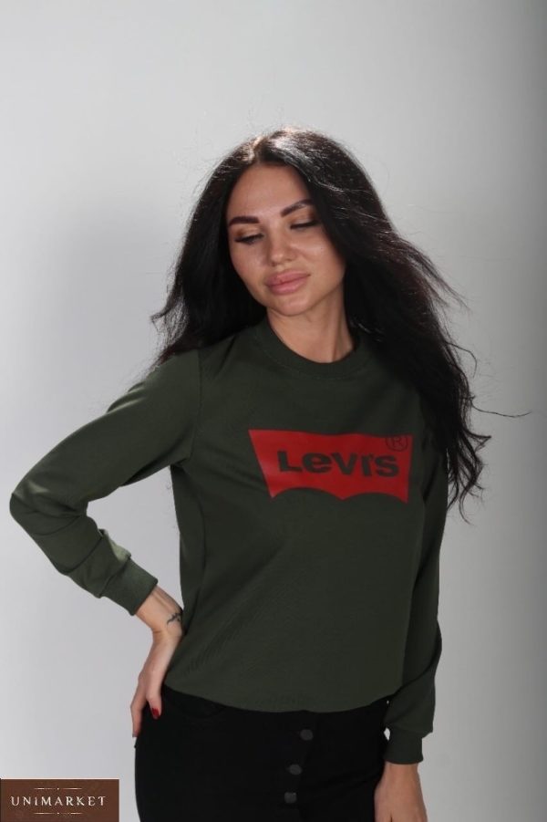 Замовити жіночий світшот кольору хакі з написом Levi's онлайн