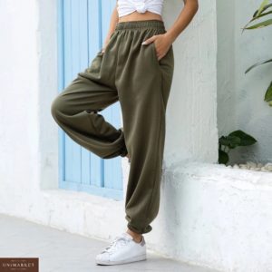 Придбати хакі жіночі трикотажні штани з кишенями на гумці (розмір 42-50) по знижці