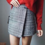 Купить серую юбку из твида на запах в клетку онлайн для женщин