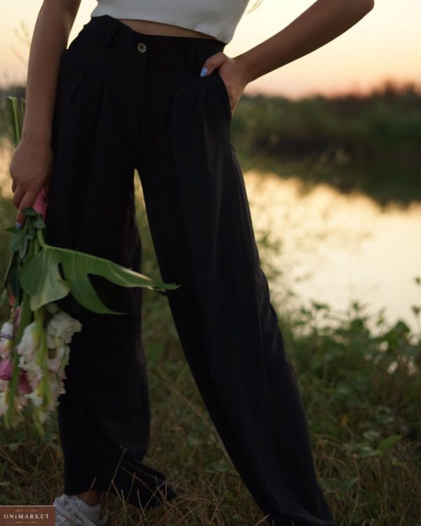 Заказать женские черные брюки палаццо шелкового льна онлайн