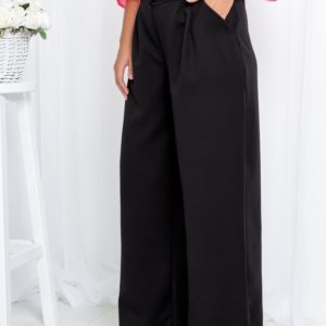 Придбати чорні широкі штани з кишенями (розмір 42-60) для жінок дешево
