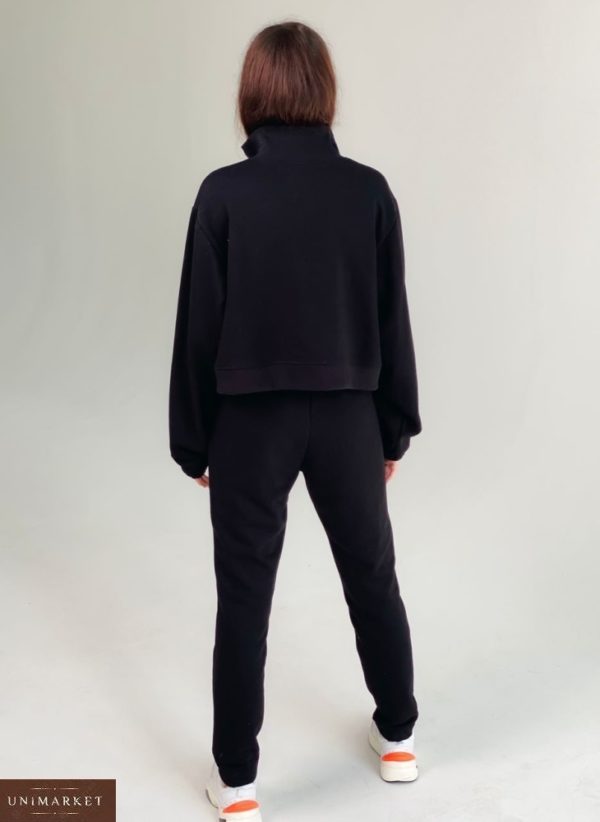 Заказать черный женский костюм с укороченной кофтой oversize (размер 42-48) онлайн