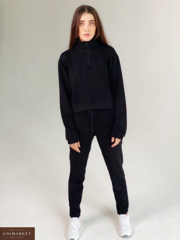 Заказать женский костюм с укороченной кофтой oversize (размер 42-48) черного цвета на осень дешево
