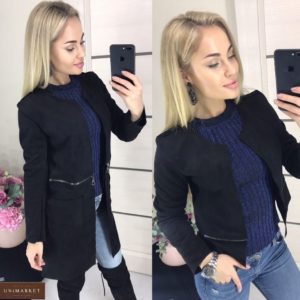Купити жіночу куртку-пальто трансформер із замші розміру 42-46 чорного кольору онлайн