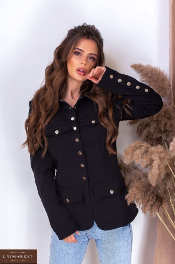 Придбати жіночий піджак на заклепках чорного кольору з підкладкою в Україні