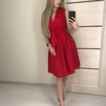 Замовити червоне жіноче літнє плаття з бавовни з пишною спідницею по знижці