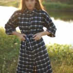 Купить черное байковое женское платье-рубашка в клетку (размер 42-52) онлайн