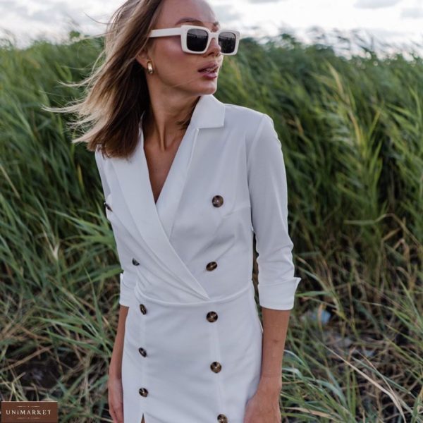 Замовити жіноче біле плаття міді з гудзиками і розрізами онлайн