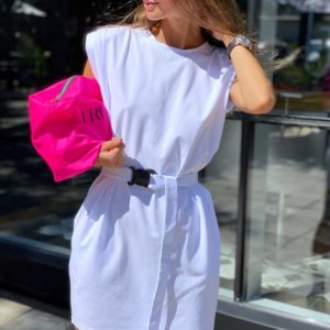 Купить белое платье с подплечниками из трикотажа для женщин онлайн