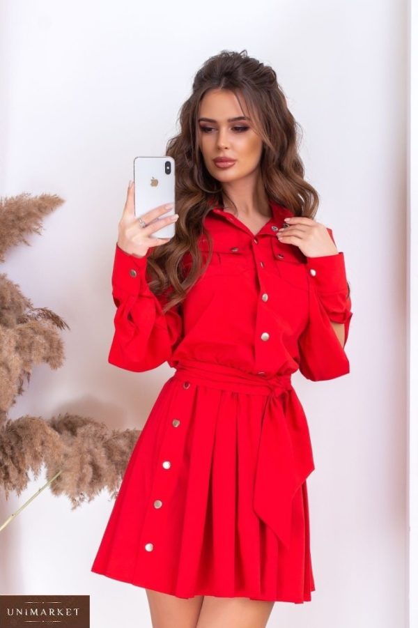 Замовити червоне плаття міні з заклепками з довгим рукавом для жінок вигідно